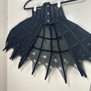 Trickz N’ Treatz Black Distressed Boning Gothic Winged Corset Cage Skirt XS NWOT